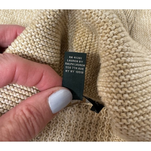 Vintage Ralph Lauren Sweater 90's 100% Cotton Classic Cable Knit XL Beige - Picture 3 of 7